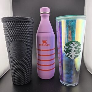Starbucks and Stanley Tumbler Set - Black, Purple, and Iridescent Lot Of 3